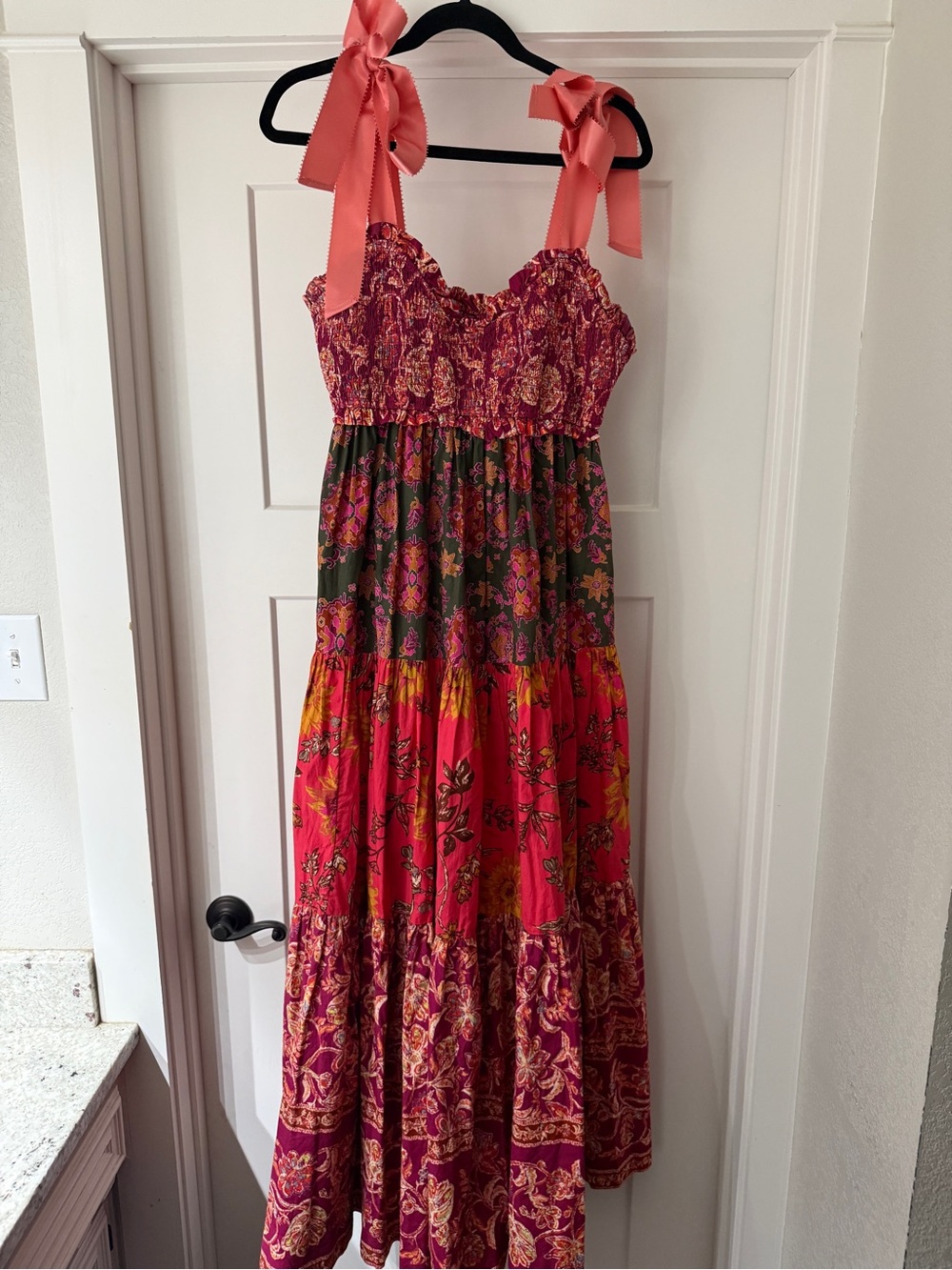 Free People Bluebell Maxi Dress Magenta Combo Floral Size L